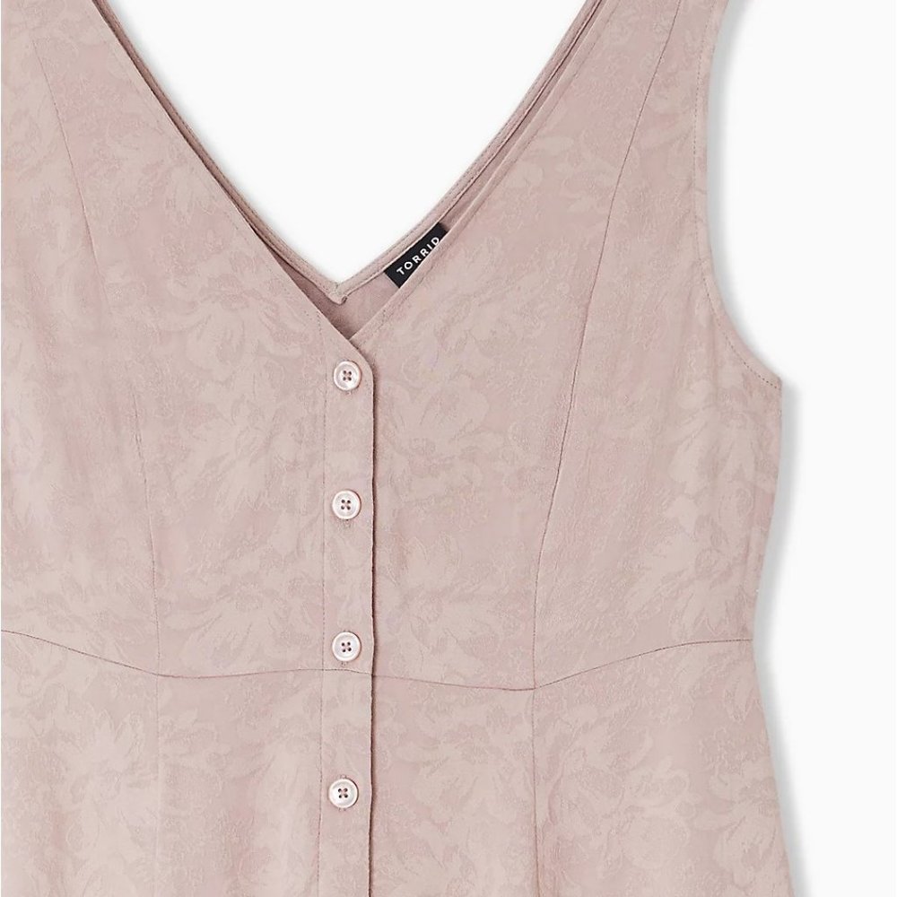 Taupe Jacquard Button Front Fit Flare Peplum Tank - Picture 2 of 4